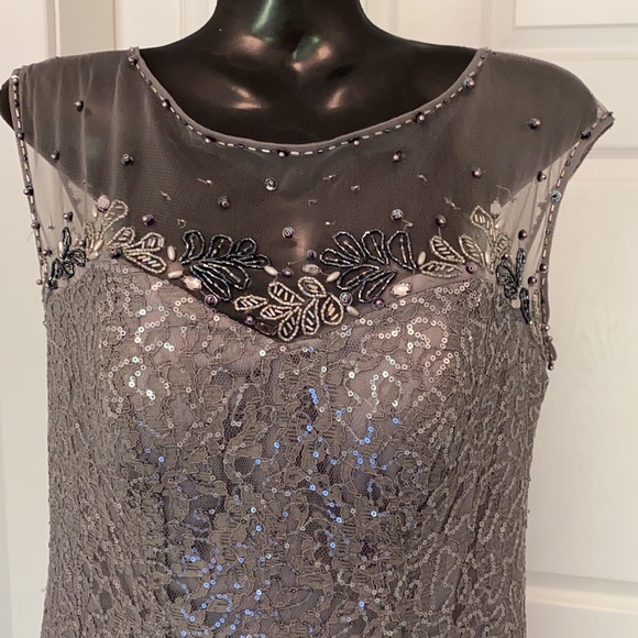Grey, full-length beaded evening gown - Picture 2 of 4